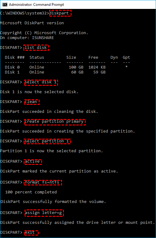 DiskPart Format RAW to NTFS