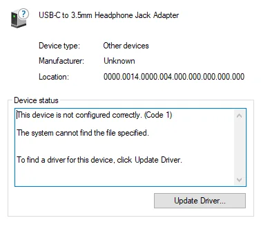 This Device is Not Configured Correctly.