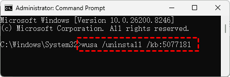 Uninstall KB5077181 Command Prompt