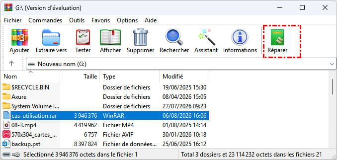Réparer le fichier RAR