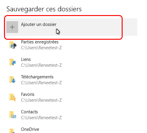 Ajouter un dossier à la sauvegarde