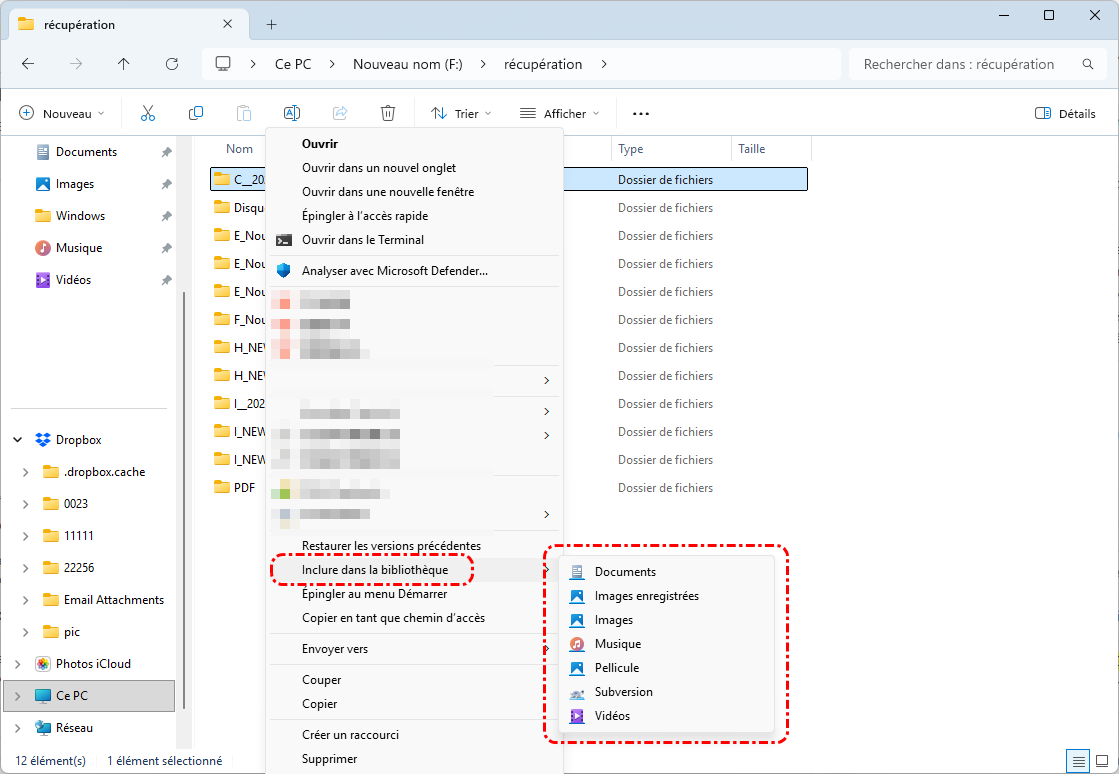 Inclure dans la bibliothèque