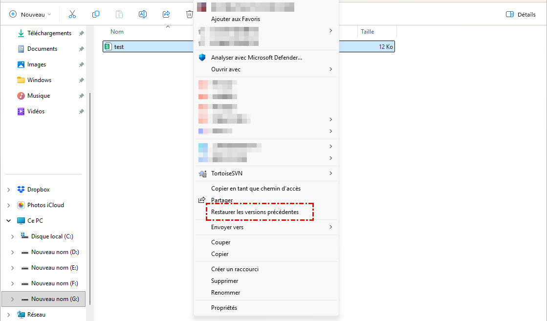 Restaurer les versions précédentes
